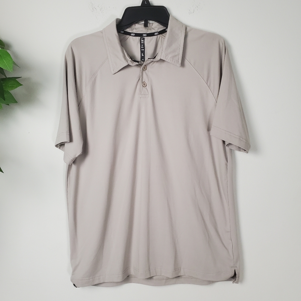 LEG3ND Inspire Men's Gray Cream Polo Golf Shirt Size Large Soft Breathable